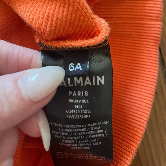 Balmain Kids Orange Sweatshirt, size 6 - Picture 6 of 9